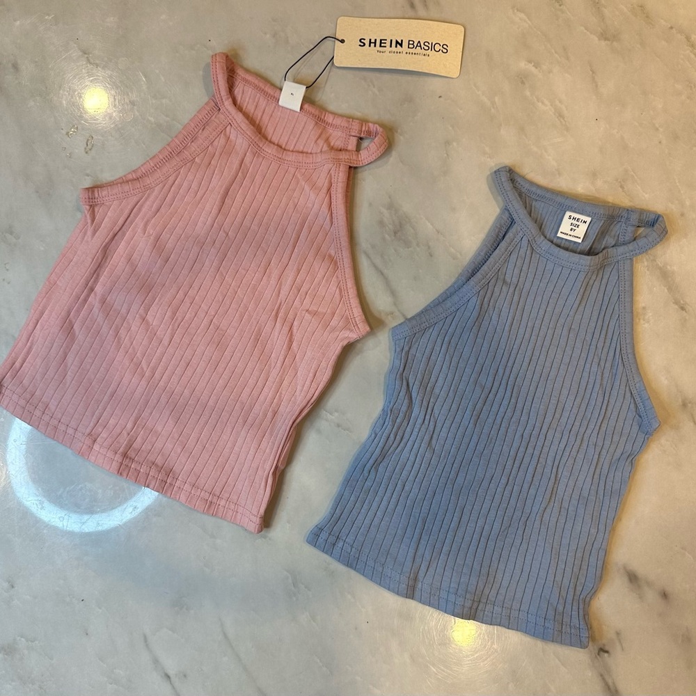 SHEIN Ribbed Tank Tops in Soft Pink and Light Blue